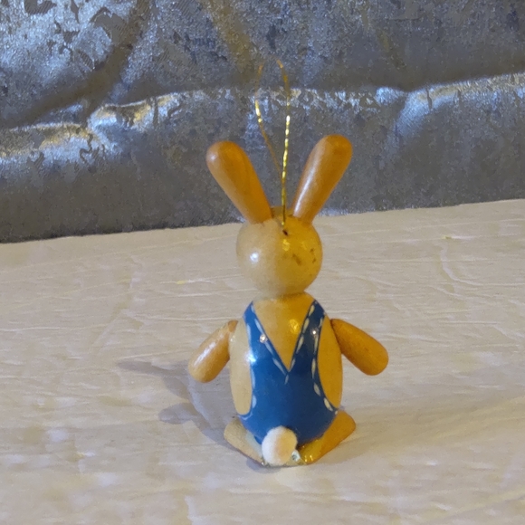 Vintage Wooden Rabbit Blue Overall Hanging Ornament - Picture 4 of 7